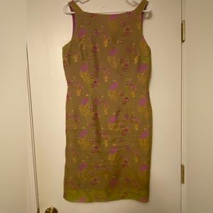 Vintage Lilly Pulitzer silk sheath dress- olive green over fuchsia lining sz10